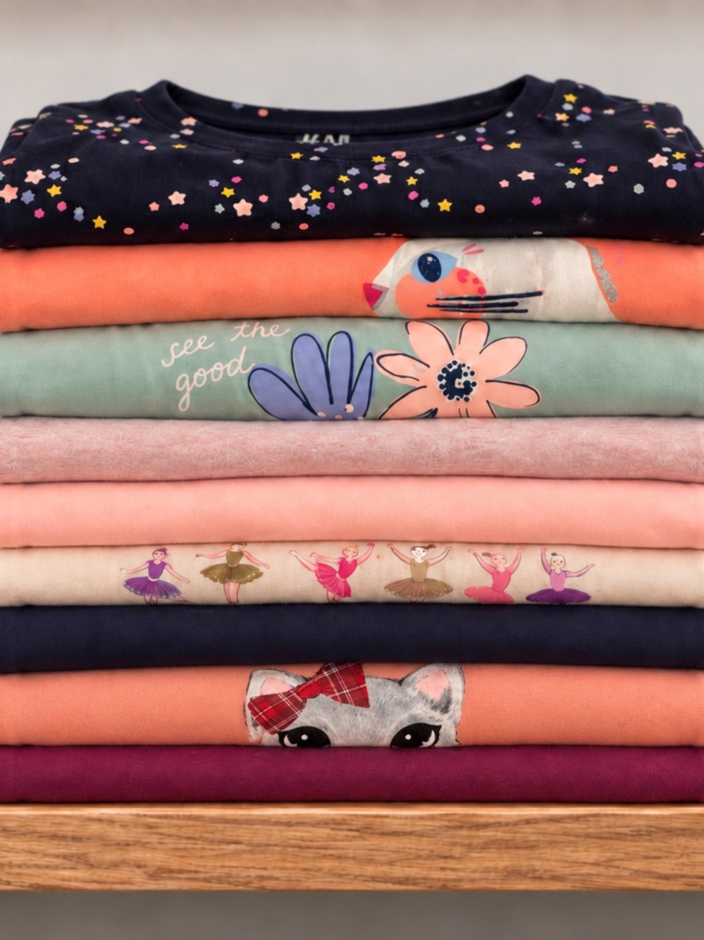 Girls' Long Sleeve Tee Bundle - Sizes 6-8